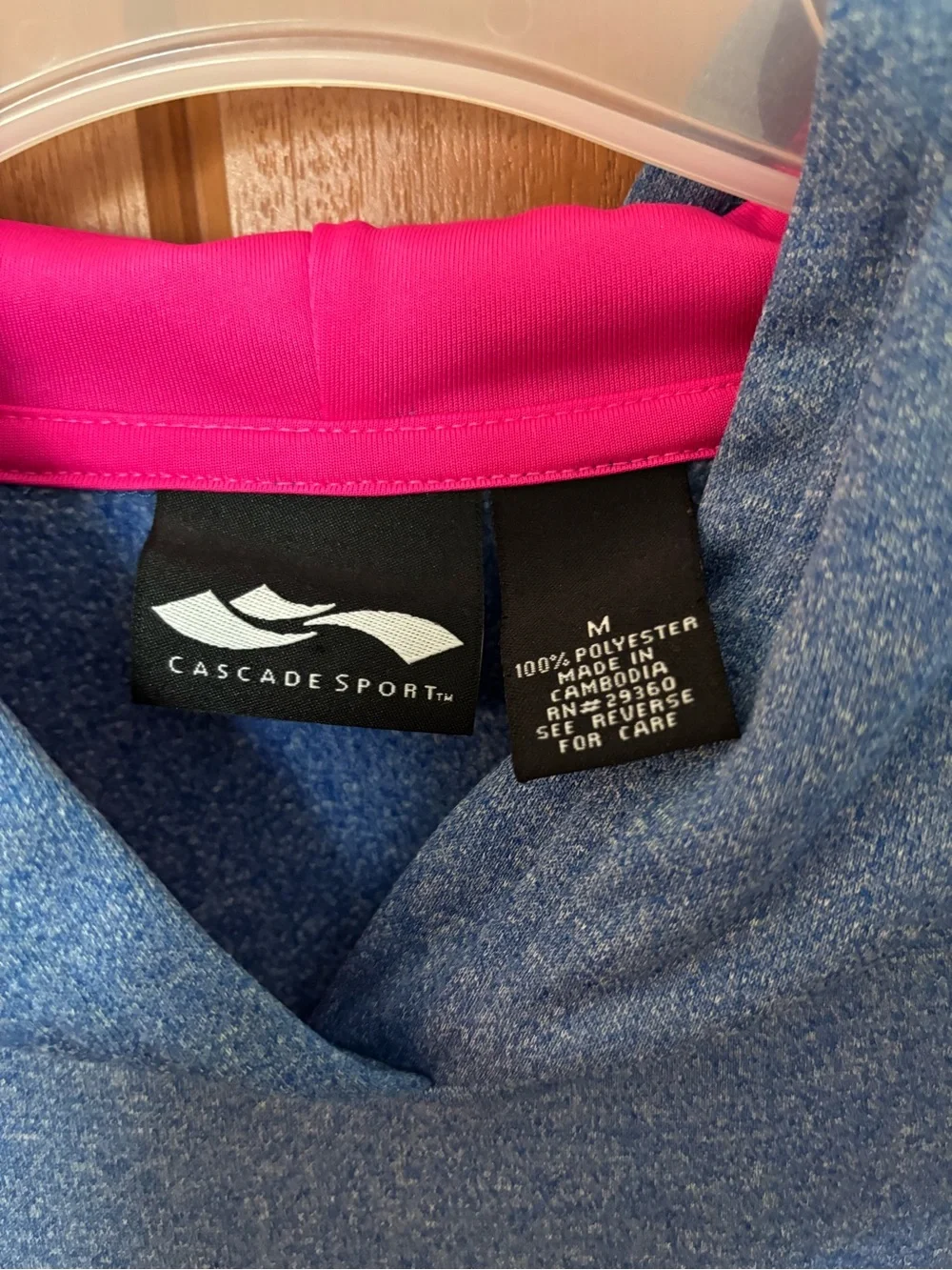 Women's Heathered Blue Pullover Hoodie with Pink Hood Lining